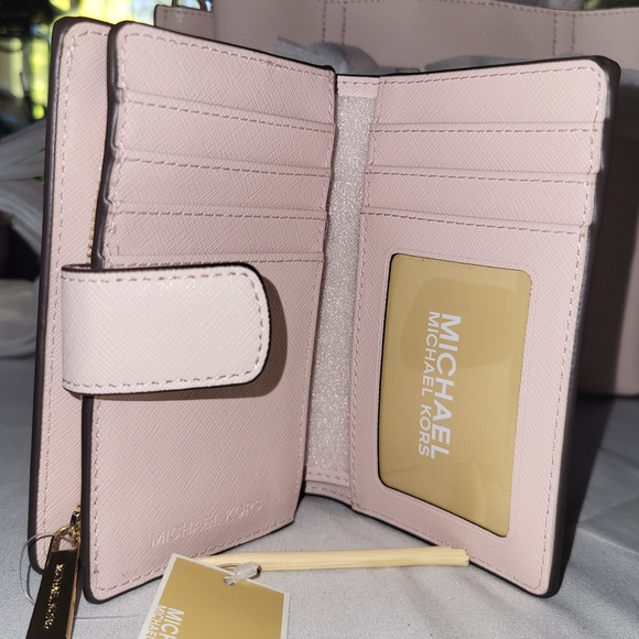 Michael Kors Emilia Small Pebbled Leather Satchel + Wallet in Powder Blush - Picture 9 of 9